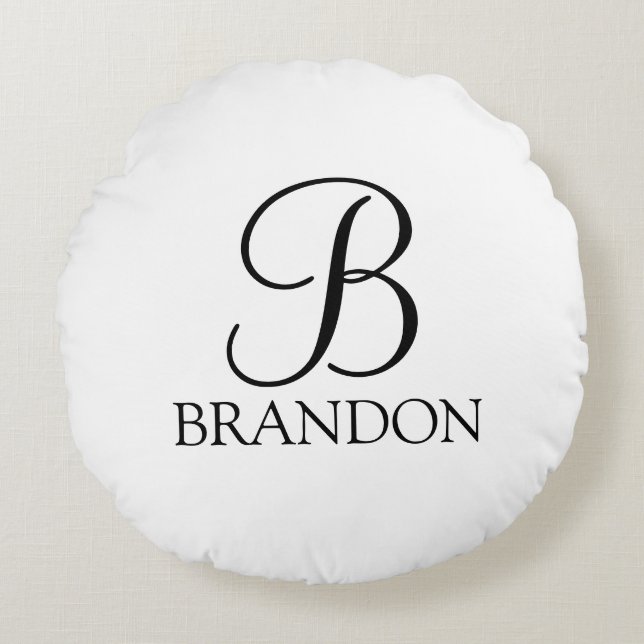 Klassisk Personlig Skript Monogram och Namn Rund Kudde (Framsidan)