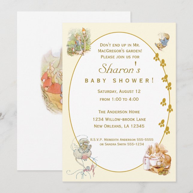 Klassisk Peter Rabbit Baby Shower-inbjudan Inbjudningar (Fram/baksida)