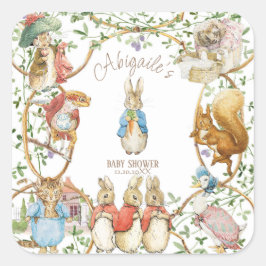 Klassisk Peter the Rabbit Baby Shower Fyrkantigt Klistermärke