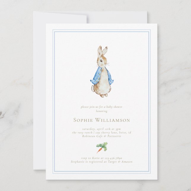Klassisk Peter the Rabbit Baby Shower Inbjudningar (Framsida)