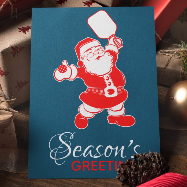 Klassisk Pickleball Santa Blue-jul Helgkort (Skapare uppladdad)