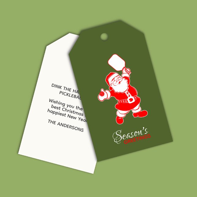 Klassisk Pickleball Santa Grönt jul Presentetikett (Skapare uppladdad)