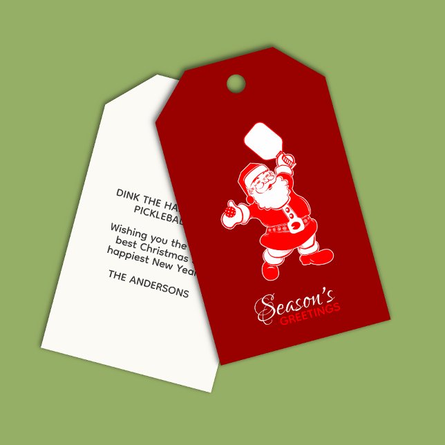 Klassisk Pickleball Santa Red-jul Presentetikett (Skapare uppladdad)