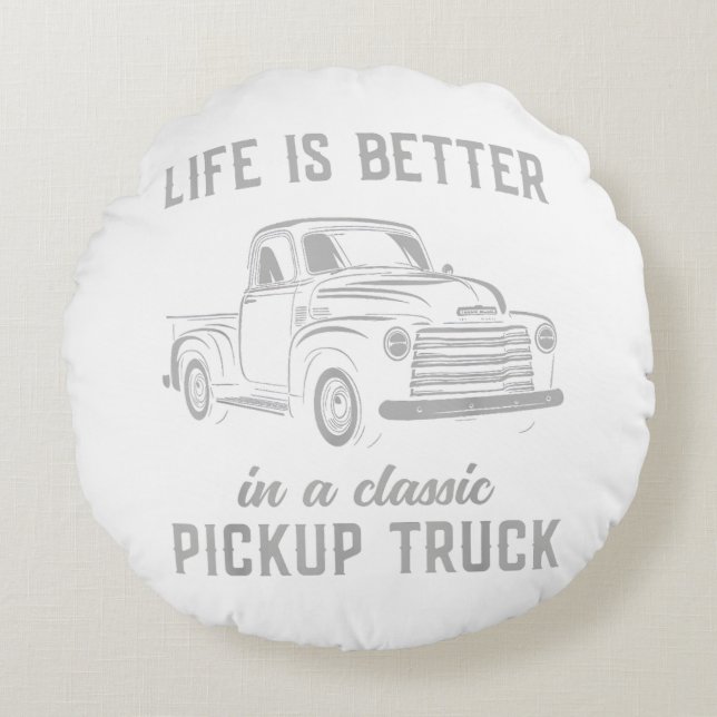 Klassisk Pickup Lastbil Guy Vintage Rund Kudde (Framsidan)