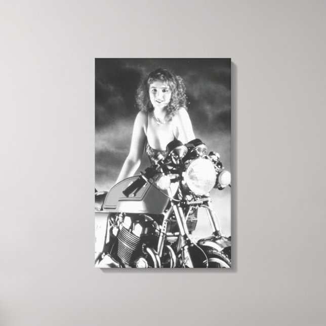 Klassisk pinup klassisk motorcykel canvastryck (Framsida)