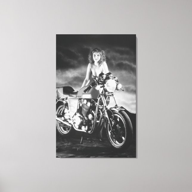 Klassisk Pinup Klassisk Motorcykel Canvastryck (Framsida)