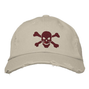 Klassisk Pirat Crossbone Skull i Burgundy Red Broderad Keps
