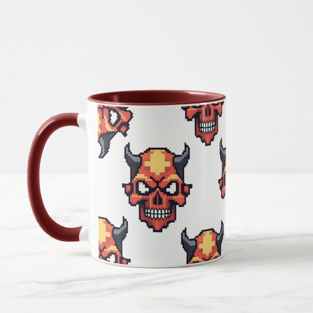 Klassisk Pixelerad Djävulskalle Mugg (Vänster)