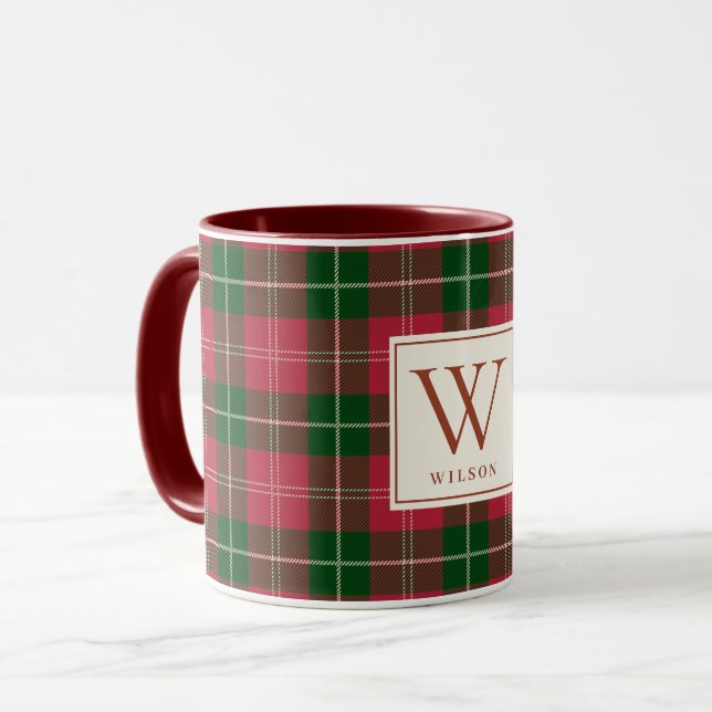 Klassisk Plaid Personlig Jul Monogram Namn Mugg (Framsida vänster)