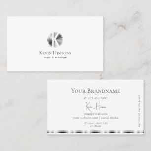 Klassisk Plain White och Silver med Monogram Chic Visitkort