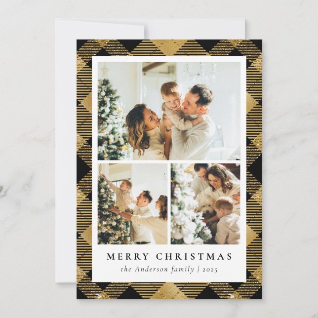 Klassisk Play & Photo Collage Black Guld-jul Julkort (Framsida)