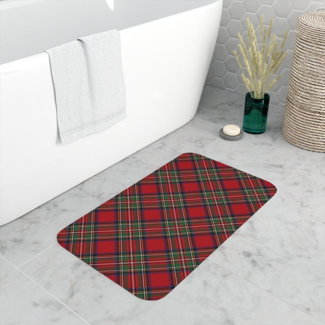 Klassisk Play Red and Grönt Klan Stewart Tartan Badrumsmatta (Elegant Rustic Stewart Tartan Bath Mat)