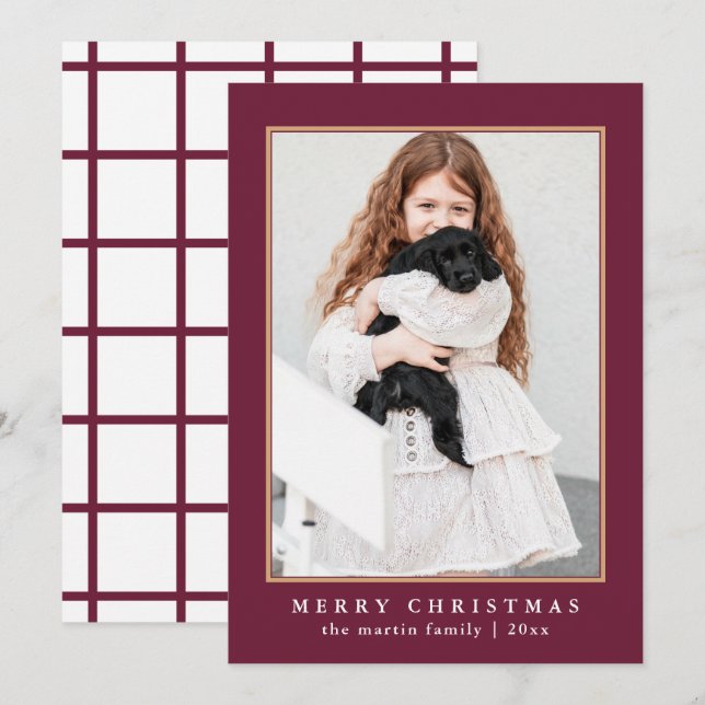 Klassisk plommonkontroll Mönster God jul-foto Julkort (Fram/baksida)