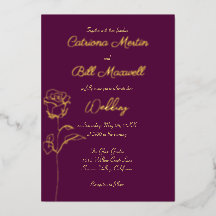 Klassisk Plum Purpur & Guld Folie Bröllopsinbjudan