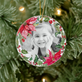 Klassisk Poinsettia God Jul Foto Julgransprydnad Keramik