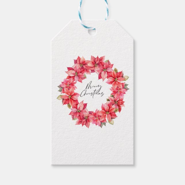 Klassisk Poinsettia-julfrö med bär Presentetikett (Framsidan)