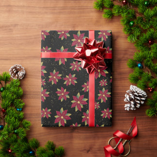 Klassisk Poinsettia med guldspray på svart Presentpapper