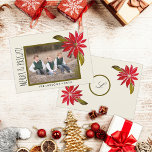 Klassisk Poinsettia Simple Family Photo-jul Julkort<br><div class="desc">Den vackra,  enkla designen på det här platta helgdag har min handmålade röda jultomte och en oliv grönt ram för ditt familjefoto på en färgad havsmagasin,  benvit bakgrund och det budskap du väljer i ett trendig,  modernt teckensnitt.</div>