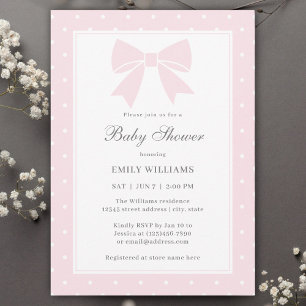 Klassisk Polka dots Baby Rosa Bow Girl Baby Shower Inbjudningar