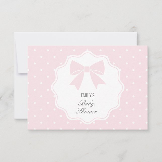 Klassisk Polka dots Baby Rosa Bow Girl Baby Shower Tack Kort (Framsida)