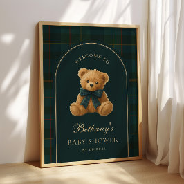 Klassisk Polo Rutig Teddybjörn Baby Shower Välkoms Poster