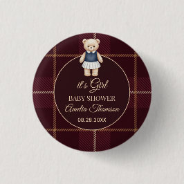 Klassisk Polo Teddybjörn Preppy-rutig Baby Shower  Knapp