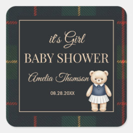 Klassisk Polo Teddybjörn Snygg Rutig Bebis Shower  Fyrkantigt Klistermärke