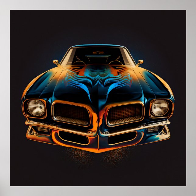 Klassisk Pontiac Firebird i silhouette med mörk bg Poster (Framsidan)