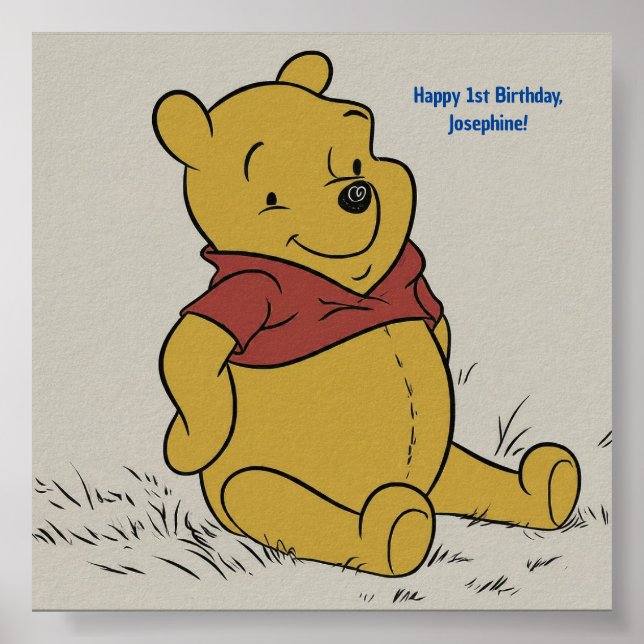 Klassisk pooh Bear Sitta och le med Bubble Poster (Framsidan)