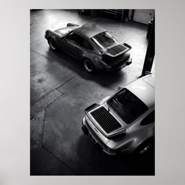 Klassisk Porsche 911 Turbo Flygvy Poster (Framsidan)
