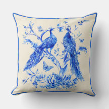 Klassisk porslinblåpeacocks Cream-bakgrund