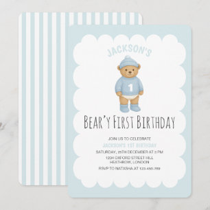 Klassisk Preppy Bear Blå Pojkfödelsedag Inbjudningar