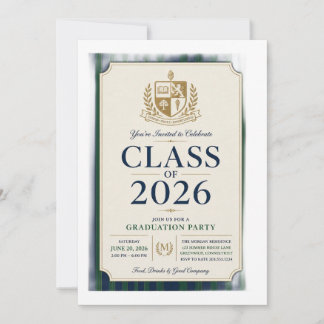 Klassisk Preppy-examensinbjudan för klassen 2026 Inbjudningar