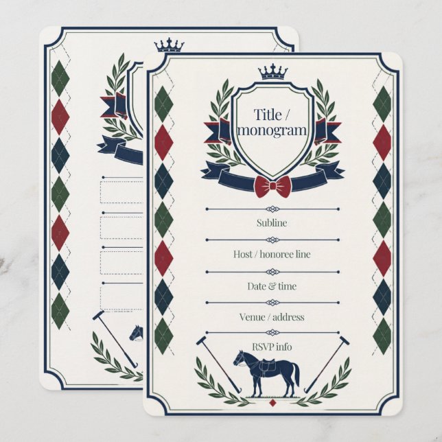 Klassisk Preppy-monogram Babyshower-inbjudan Inbjudningar (Fram/baksida)