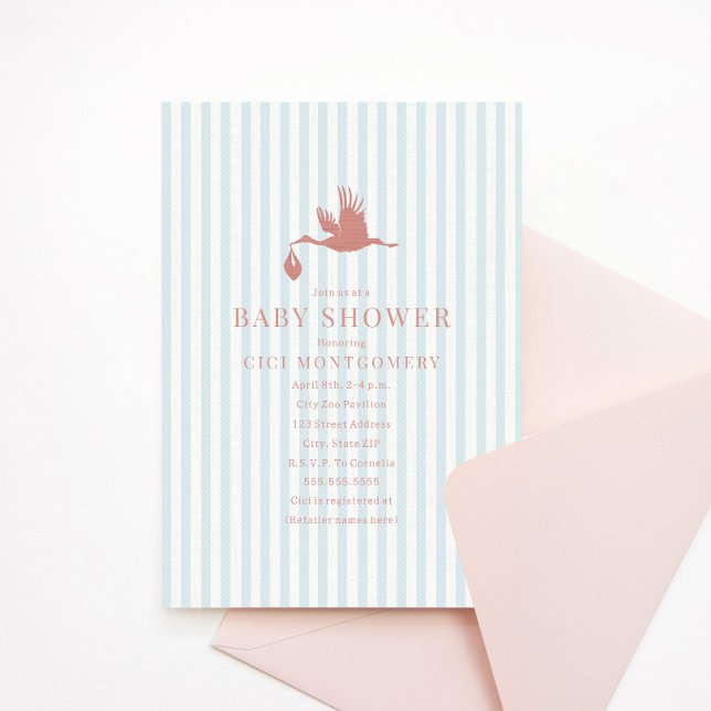 Klassisk Preppy Seersucker Rand Girl Baby Shower Inbjudningar (Skapare uppladdad)