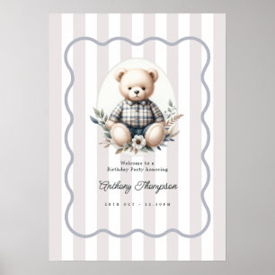 Klassisk Preppy Teddybjörn Födelsedags Välkomstsky Poster