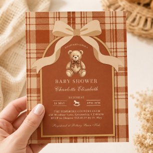 Klassisk Preppy Teddybjörn Plaid Baby Shower-inbju Inbjudningar