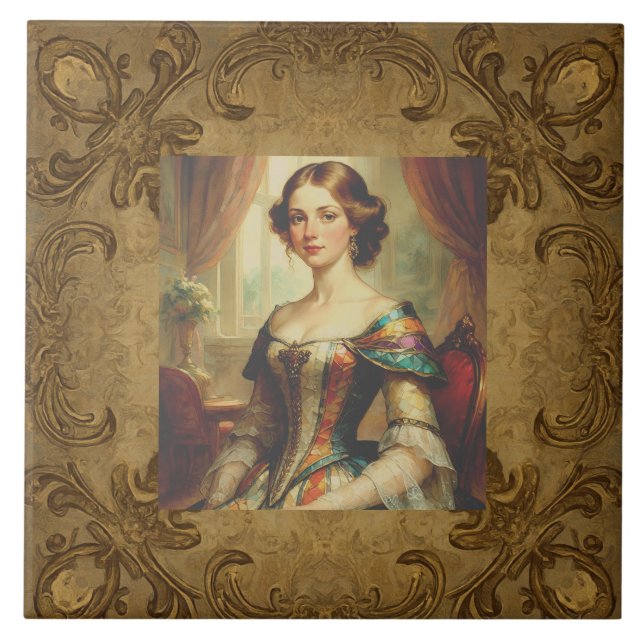 Klassisk, Princess och Guld Mönster,Victorian Stil Kakelplatta (Framsidan)