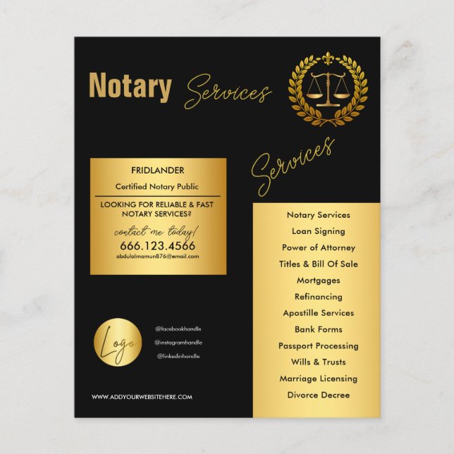 Klassisk professionell & certifierad notarius publ flygblad (Framsidan)