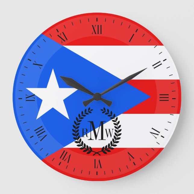 Klassisk Puerto Rican-Flagga Stor Klocka (Framsida)