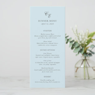 Klassisk Pulverblå Monogram Elegant Bröllop Meny