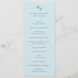 Klassisk Pulverblå Monogram Elegant Bröllop Program
