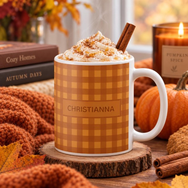 Klassisk Pumpa Höst Gingham Rutig Kontroll Kaffemugg (Skapare uppladdad)