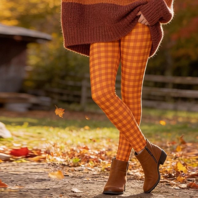 Klassisk Pumpa Höst Gingham Rutig Randig Leggings (Skapare uppladdad)