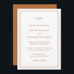 Klassisk Pumpkin Orange Elegant bröllop Inbjudningar<br><div class="desc">Klassisk inbjudan till bröllopsbröllop i stil i terracotta/rost-orange med enkel och minimal design med ditt monogram överst och din händelseinformation omgiven av en dubbla gräns. Typsnitt alternerar mellan och elegant-skript,  en traditionell serif och minimalist sans serif typsnitt. Denna inbjudan är underbar för ett formellt bröllop.</div>