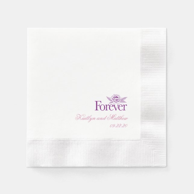 Klassisk Purpl Pur Bröllop Blommigt Pappersservett (Framsidan)