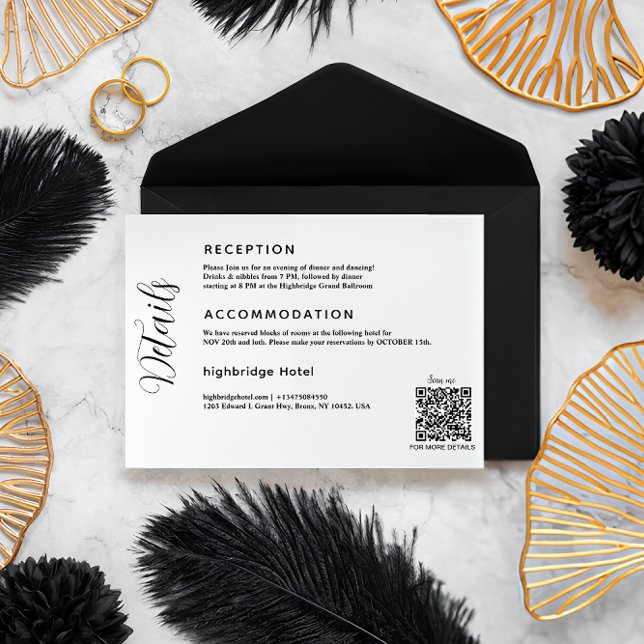 Klassisk QR-kod Bröllopsdetaljer Inneslutande Kort (Wedding Details Card)