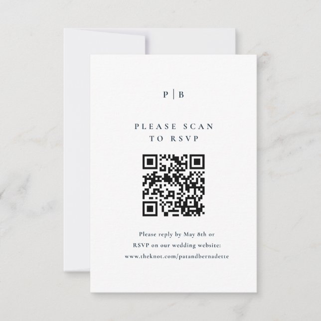 Klassisk QR-kod för marin Elegant, blå Bröllop OSA Kort (Framsida)
