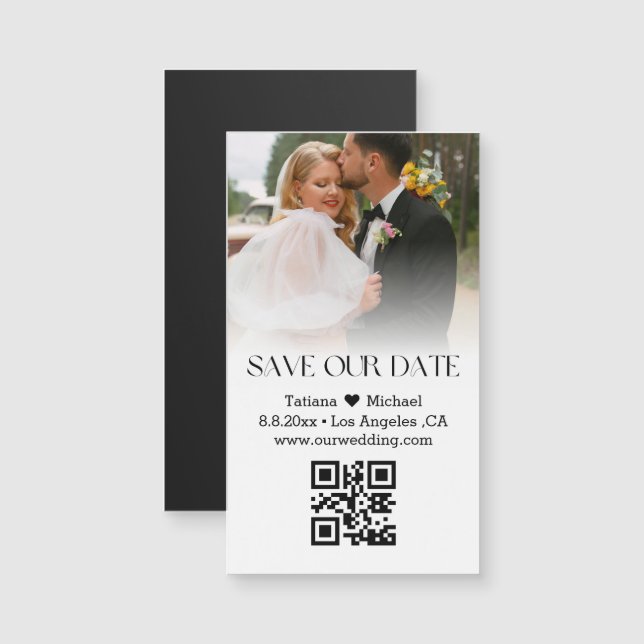 klassisk qr-kod spara datumet urblekt fotomagnet (Fram/baksida)