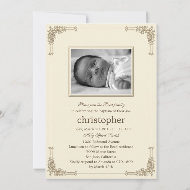 Klassisk Ram-foto-baptism/Christening-inbjudan Inbjudningar (Framsida)